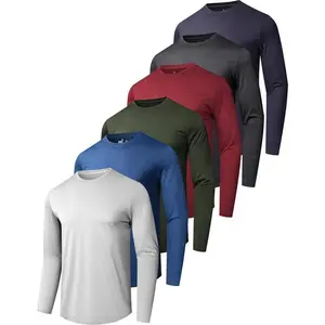 6 Pack Men’s Quick-Dry Long-Sleeve Shirts UPF 50+ UV Sun Protection SPF Moisture-Wicking T-Shirts for Casual Workouts