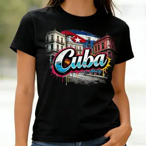 graphic and retro Viva Cuba Libre Shirt - BLACK T-Shirt with Cuban Flag Design for Men and Women of cuba tshirt