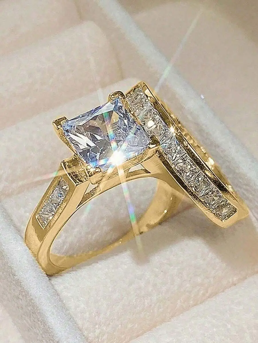 2PCS Square Ring Set – Elegant Wedding, Engagement & Party Jewelry for Women