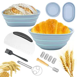 Banneton Bread Proofing Basket Set of 2 9 Inch Round & 10 Inch Oval Foldable Sourdough Proofing Basket