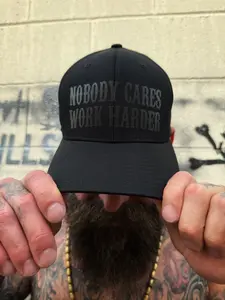 WORK HARDER BLACK ON BLACK FLEXFIT COTTON HAT
