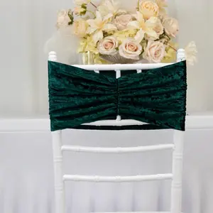 5 Pack Crushed Velvet Chair Sashes Hunter Emerald Green, Wide Ruffle Style Textured Decorative Chair Bands - 8"x15"