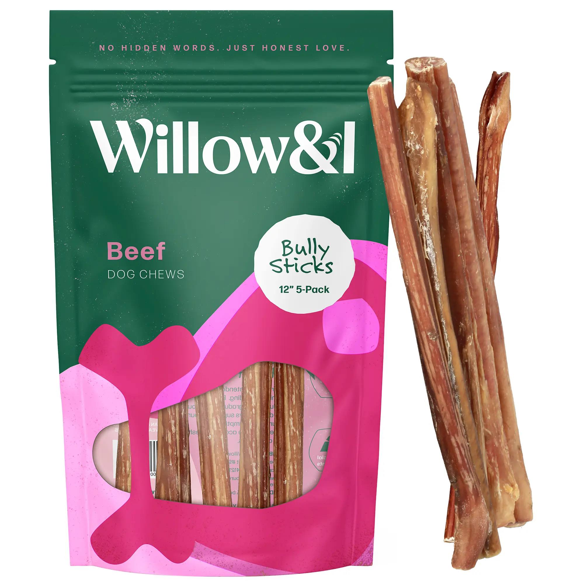 12-Inch Grass-Fed Bully Sticks for Dogs (5-Pack) - Single-Ingredient, Low Odor & Fully Digestible - Long-Lasting Natural Dog Chew - No Artificial Preservatives - Rawhide-Free - Lab-Tested - High Protein - For Medium & Large Dogs & Aggressive Chewers