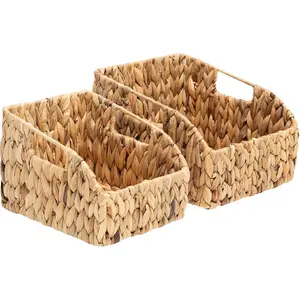 Wicker Baskets 2 Pack, Natural Large Wicker Baskets for Storage, Nesting Hand-woven Water Hyacinth Wicker Baskets for Organizing with Built-in Handles, 9"L x 11"W x 7"H