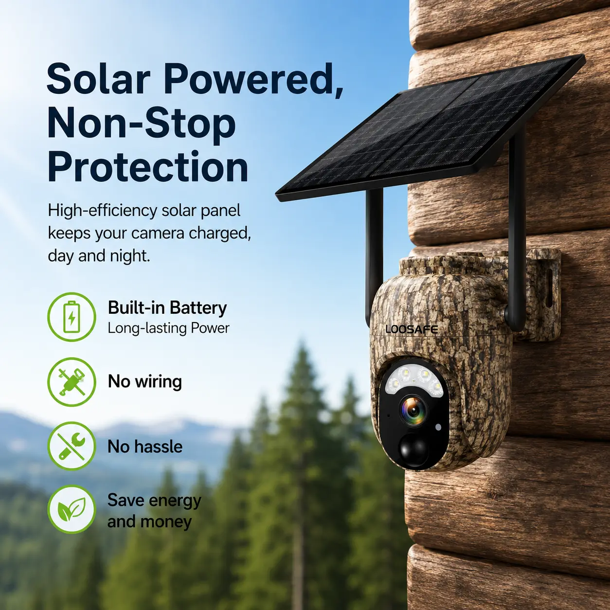 LOOSAFE Camo 4G LTE Solar Security Camera, Wire-Free Outdoor Surveillance Camera