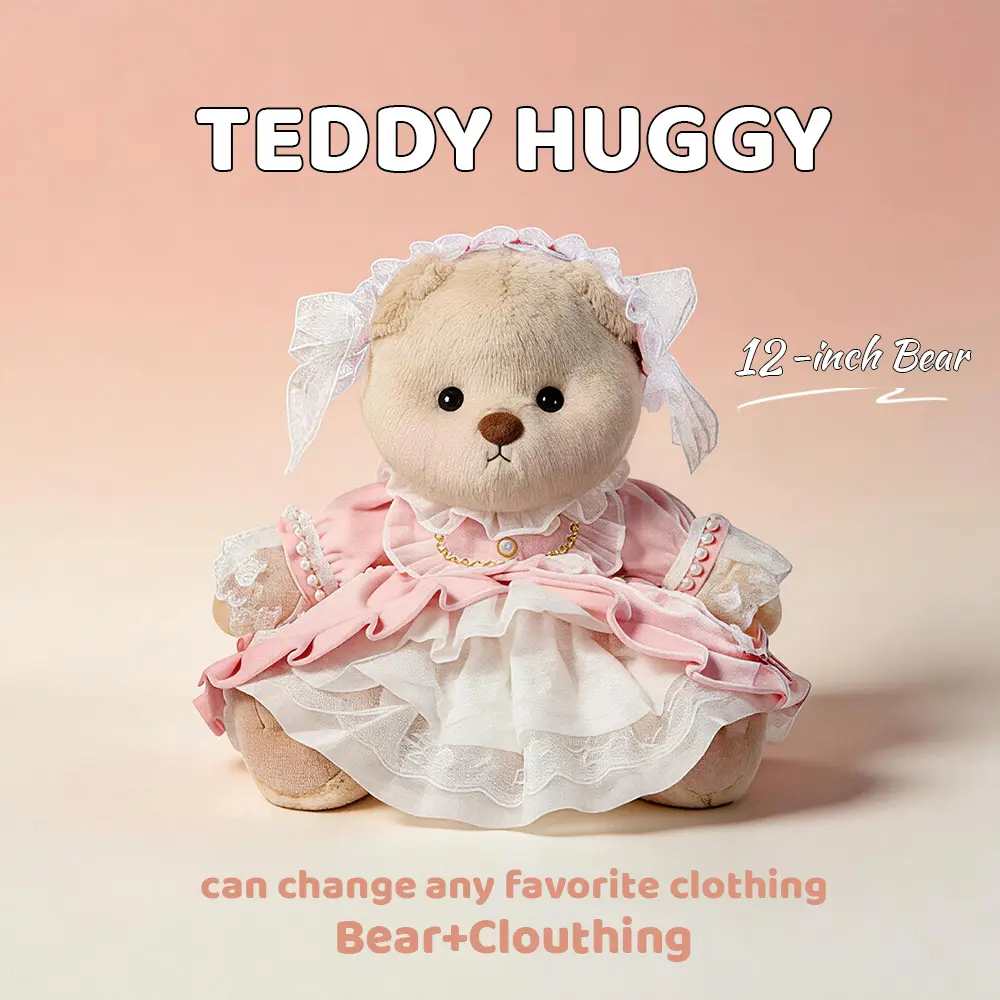 TEDDY HUGGY Cute Teddy Bear Series - Gorgeous Pink Dress Paired with a Cute Teddy Bear - 12 Inches Tall - Soft Plush Toy with Movable Joints - The Perfect Gift for Any Age.