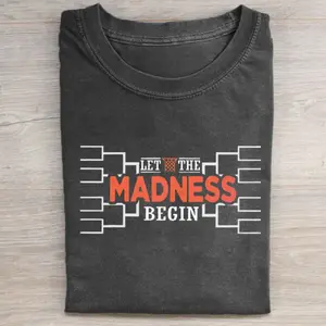 Let The Madness Begin March Madness T-shirt, College Basketball Shirt, Funny Sports Mom Gift, Basketball Player shirt, Unisex Cotton T-Shirt, Crew Neck Tee, Trending T-shirt
