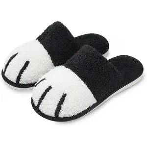 Black Cat Paw Slippers – Cute Fuzzy Animal Slippers for Women | Memory Foam Indoor/Outdoor Cozy House Shoes | Soft Plush Non-Slip Bedroom Slippers | Perfect Christmas Gift SINNO