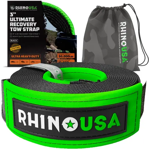 Rhino USA Recovery Tow Strap (3" x 20') 31,518lb Break Strength - Heavy Duty Emergency Recovery Strap Tow Rope for Offroad 4x4 Use for Truck, UTV, ATV Car Accessories