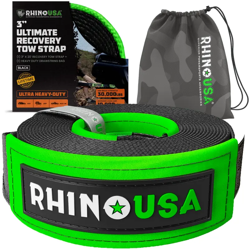 Rhino USA Recovery Tow Strap (3" x 20') 31,518lb Break Strength - Heavy Duty Emergency Recovery Strap Tow Rope for Offroad 4x4 Use for Truck, UTV, ATV Car Accessories