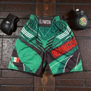 Yair Rodriguez Signed El Pantera Custom Fight Shorts Beckett Authentic Boxing Gear Green and Black Design