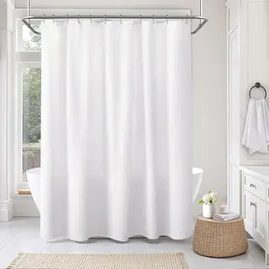 Thicken 330 GSM White Shower Curtain Cotton Fabric, Waffle Shower Curtains for Bathroom, Cloth Shower Curtain Heavy Duty, Thick Bathroom Shower Curtains Hotel Quality, Premium Polyester, 72x72 Inches Showercurtain Restroom