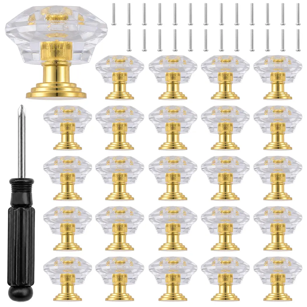 25Pcs Crystal Cabinet Knobs Pulls, Diamond Plastic Gold Decorative Kitchen Cabinet Handles for Dresser Drawer, Bedroom Wardrobe Pulls Bathroom Desk Knobs (Gold Base) - Home Improvement.