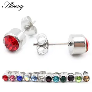 Alisouy 2pcs Stainless Steel Constellation Birthstone Zircon Ear Helix Tragus Cartilage Stud Earrings Piercing For  Jewelry