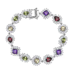 Multi Gemstone 14.10 ctw Bracelet in Rhodium Over Sterling Silver 7.25 In Christmas Gifts