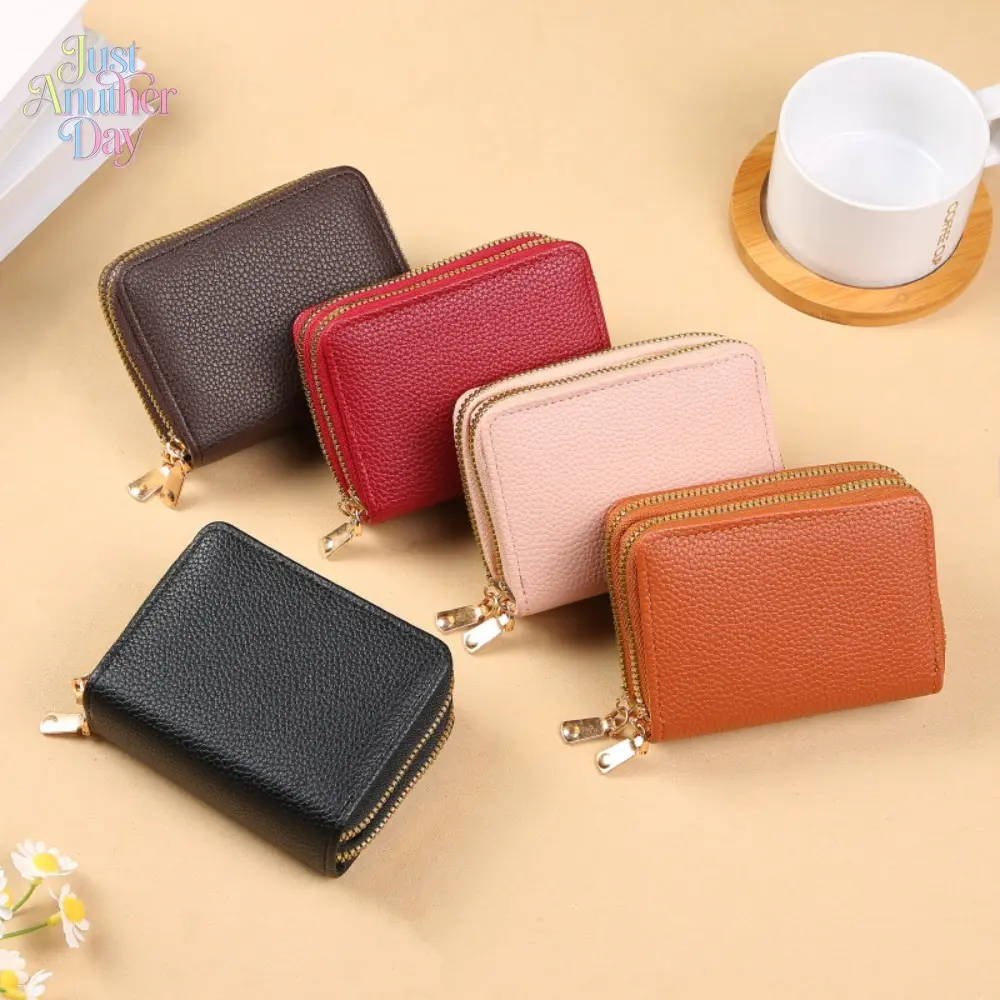 RFID Blocking Leather Card Holder Wallet Double Zipper Accordion Card Case with Large Capacity Multiple Card Slots and Cash Compartment Anti-Theft Credit Card Organizer for Daily Use and Travel