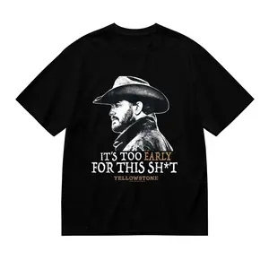 Yellowstone TV Show Rip Wheeler Inspired Men's T-Shirt -   g Heavyweight Crew Neck Short Sleeve, Iconic "It's Too Early for This Sh*t" Dutton Ranch Logo Print, Casual Western Apparel for