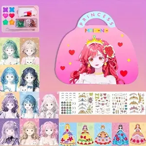 DIY Sparkling Diamond Princess Makeup Bag Set, Handmade Beads and Rhinestone Stickers, Paper Makeup Toy, Perfect for Girls, Christmas, Easter, Mother's Day