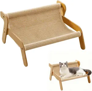 【Summervibes】Large wooden jute cat sofa bed, breathable and scratch-resistant cat lounging chair