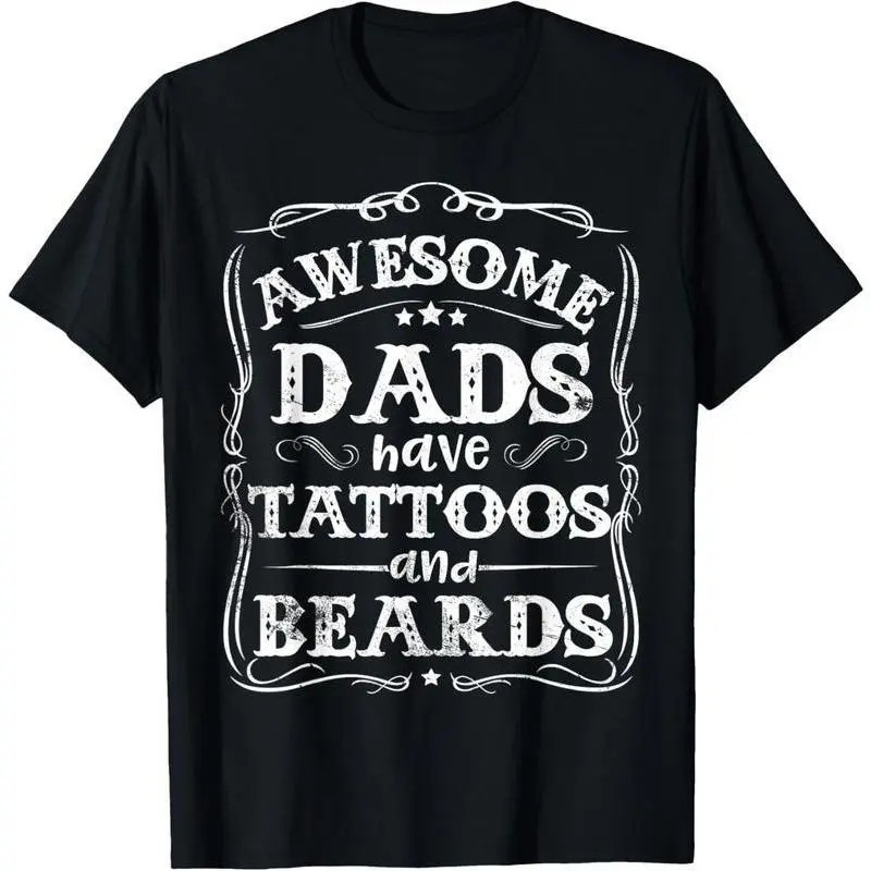 Men's Graphic T-Shirt with 'Tattoos & Beards' Quote, Casual Short Sleeve Round Neck Streetwear Top, Gift for Dad, Plus Size Menswear, Funny Quote, Shortsleeve, Tshirt, Gift Idea, Plus Sizes, Funny Gift For Dad, Quote Print