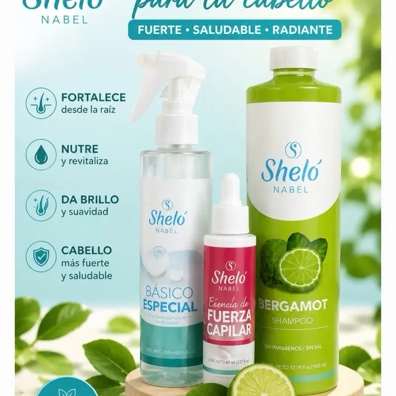 Sheló Nabel Complete Hair Care Set – Bergamot Shampoo + Leave-In Conditioner + Hair Strength Serum