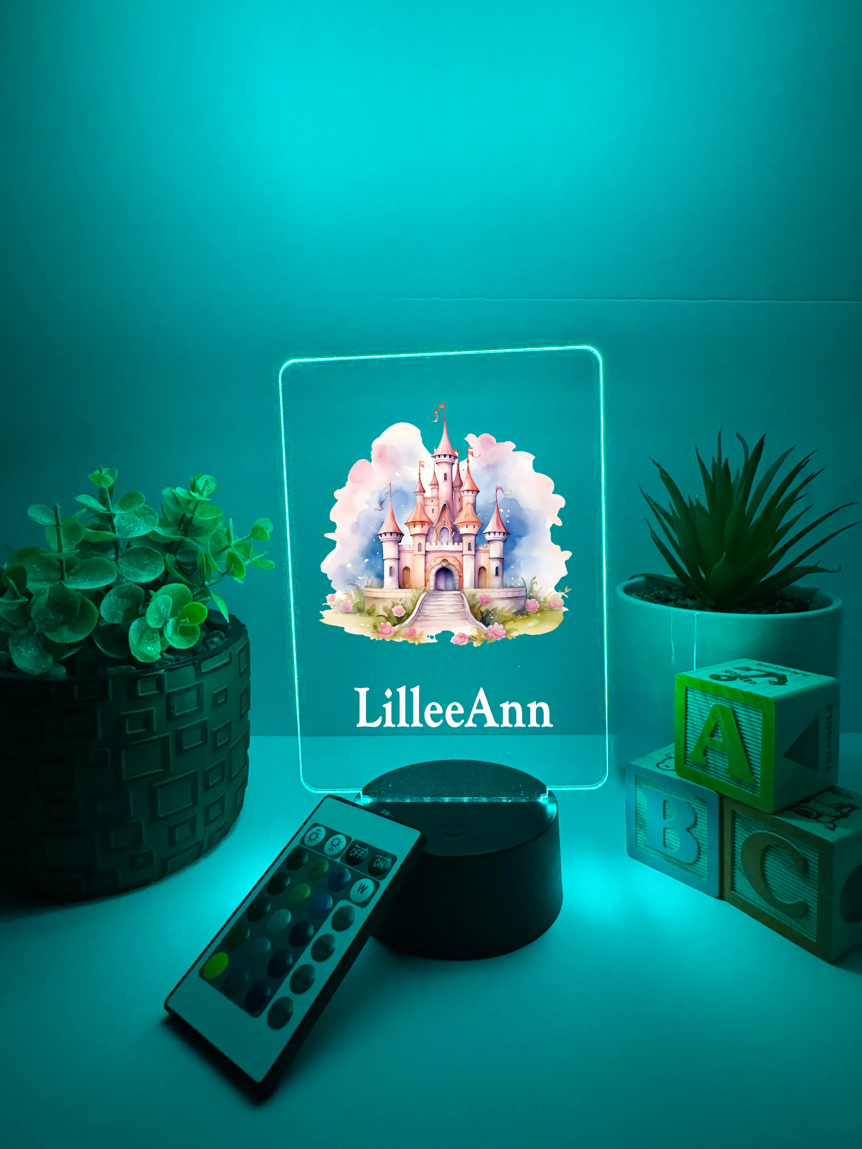 Princess Castle, Rainbow, LED Night Light Birthday Gifts For Toddlers, kids, Baby, Newborn, Girl, Christmas Present, Baby Shower, Bedroom Decor, FREE Personalization, 16 Color Options light with remote included, Made in USA, Push Gift Nursery Decoration