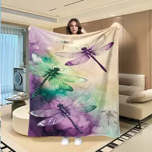 Creative Dragonfly Digital Print Flannel Blanket, Thanksgiving Valentine Christmas Gift, Holiday Gift Throw Blanket, Multi-Purpose Outdoor Travel Blanket