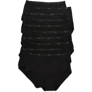 Women's 10-Pack Black Bikini Full-Coverage Cotton Blend Panties, Moisture-Wicking Underwear for Women