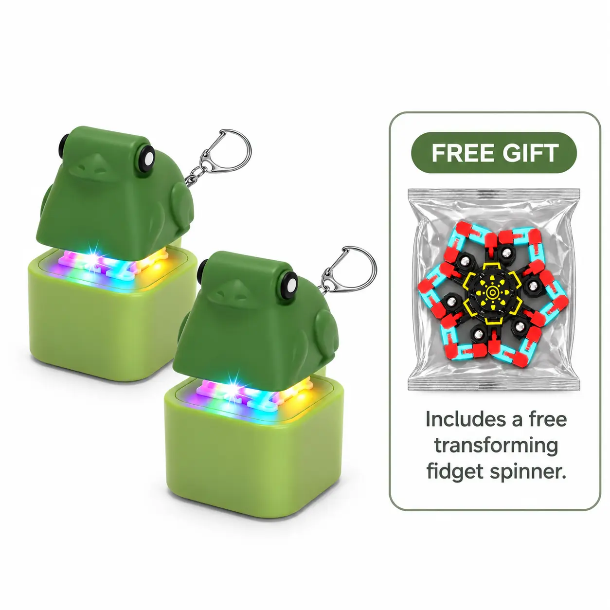 2PCS Frog Clicker Keychain Toys, LED Light Up Sound Button Toys, Portable Sensory Toys for Kids and Adults, Stress Relief, Travel, Party Favors and Gifts