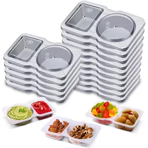 Double Compartment Condiment Container with Lids - Reusable Snack Container for Sauces and Snacks, Disposable, Ideal for On-the-Go Meals and Parties Kitchen Lightweight