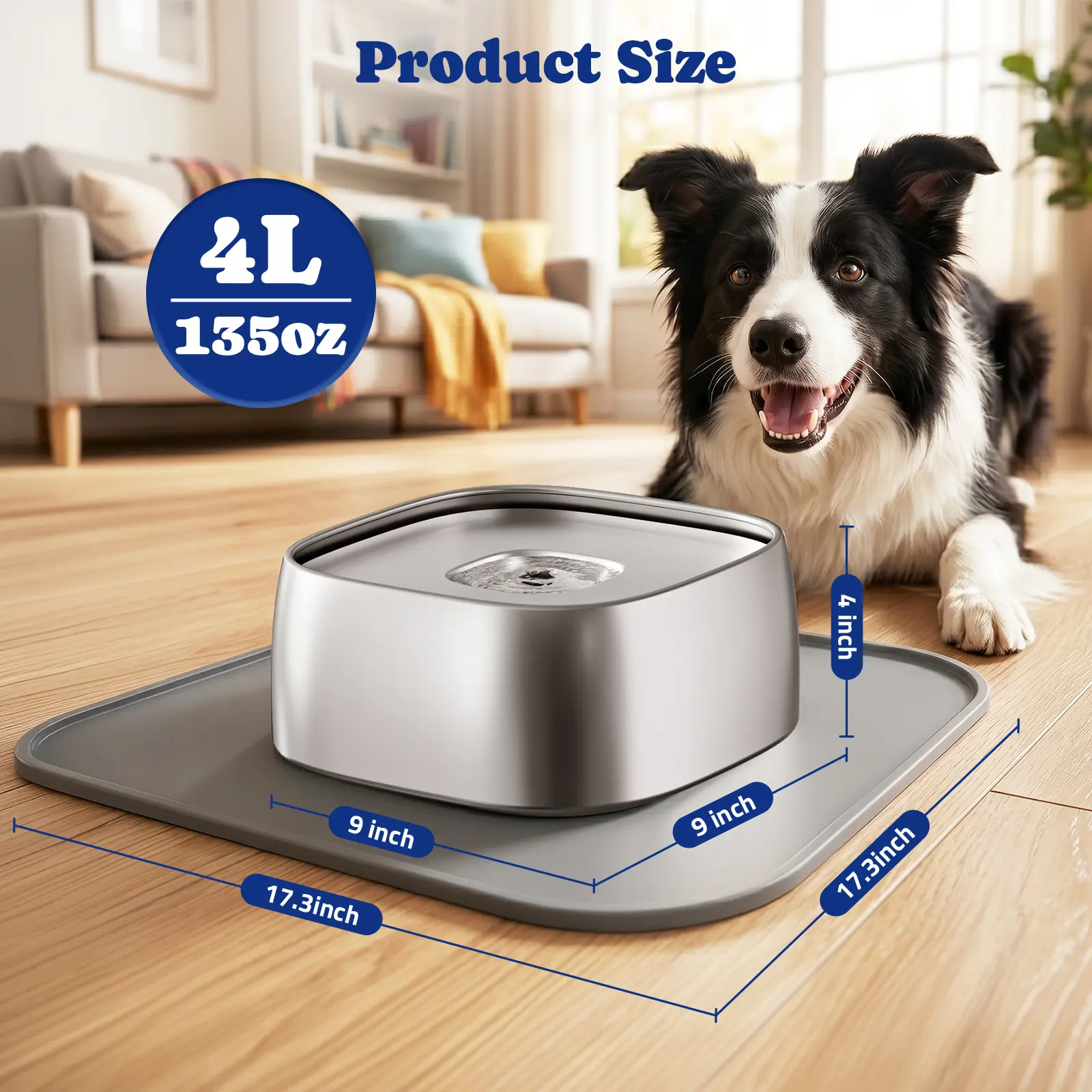 Pawtners Large Anti-Splash Dog Water Bowl with 1-Piece Floating Disk, No-Spill Design Feeder for Car & Home Use, Prevents Messy Spills