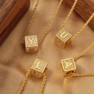 Square 26 letter necklace golden clavicle chain length adjustable female jewelry