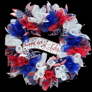 4th of July Front Door Wreath / Americana Patriotic  Welcome Wreath (Free Shipping)