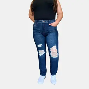 Judy Blue Women's Comfortable High Waist Fit Destroyed Straight Leg Jeans - Everyday Essential Wear Denim for Everyday Chic Style and Casual Wear