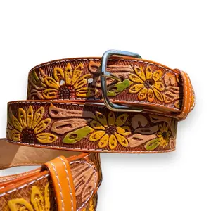 Yellow Cowgirl Belt - Sunflower Leather Belt for Women