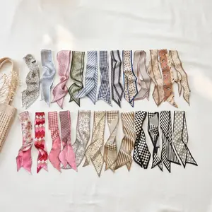 12-24 Pack Boho Floral Silk-Like Scarves, Versatile Multi-Use Set for Bag Handle Wraps, Home Accents & Outfit Styling