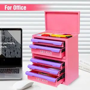 Drawer-style desktop storage box, office workstation organizing magic tool, desk stationery storage rack, cosmetic storage cabinet--{Pink-purple- color, 2+3 layers}
