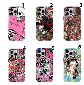 Ed Hardy Skull Rose Phone Case | Punk Y2K Phone Case | Retro Aesthetic Phone Case, compatible with iPhone 17/16/15/14/13/12/11 Pro Max