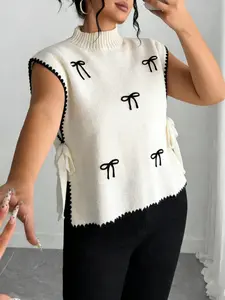 Plus Size Women's Spring Summer Casual Color Block Patchwork Side Slit Tie Back Vest Top, Loose Fit Short Sleeve Shirt, Butterfly, Womenswear