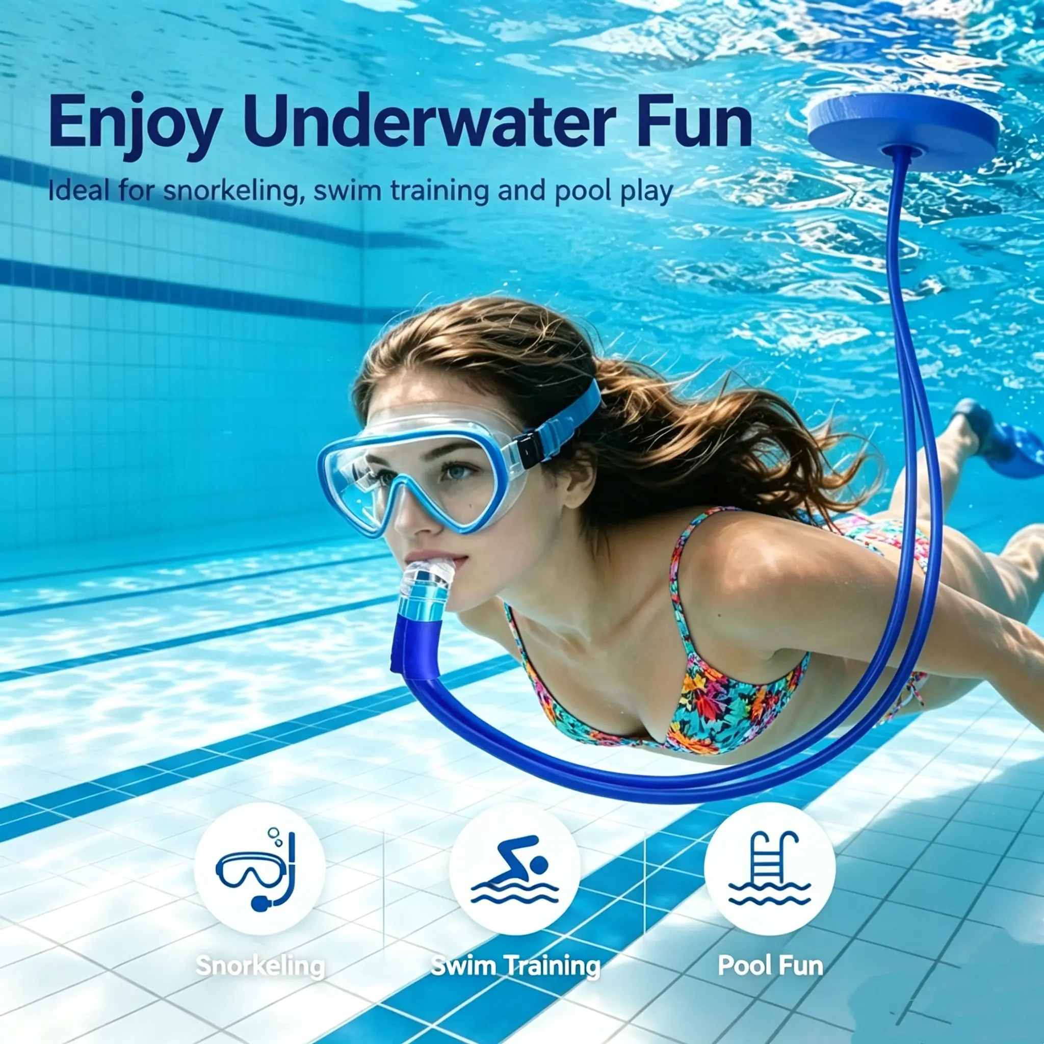 Unisex diving snorkel gear set, featuring a double-tube snorkel and splash-resistant dual-head regulator underwater breathing tube. Suitable for adult beginners' diving training and pool water sports, with silicone-sealed underwater breathing valves
