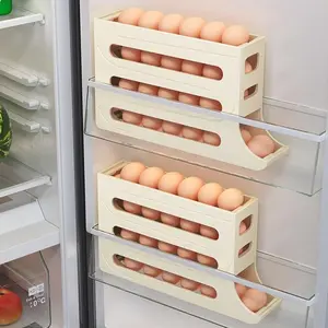 30 Eggs Refrigerator Holder - Automatic Rolling Refrigerator Egg Organiser, Space Saving Egg Dispenser Holder, 4 Tier Refrigerator Egg Holder, Kitchen Storage Refrigerator Use Large Capacity Egg Organiser Holiday Gift (White)