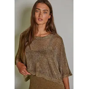Knit Sweater Lurex Crop Top: Bronze, M