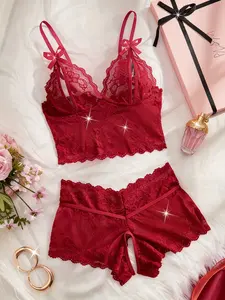 Women Solid Color Lace Trim Cami Top & Shorts Pyjama Two-piece Set, Casual Comfy Camisole & Shorts PJ Set, Women's Sleepwear for All Seasons