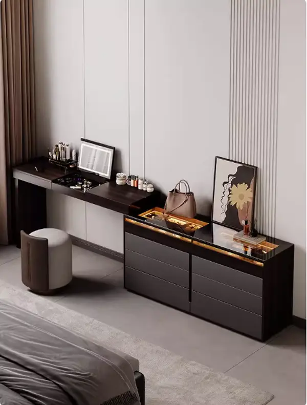 2024 new light luxury Italian dressing table cabinet integrated dressing table storage cabinet black jewelry cabinet made by Jiwu