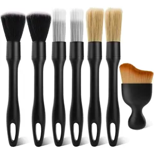 7PCS Car Detailing Brush Kit - Ultra Soft Boars Hair Car Interior Detailing Brushes, Includes 4 Different Brushes, Multi-use for Cleaning Interior or Exterior - Perfect Car Accessory Gift