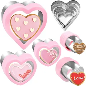 Heart Cookie  Set 10 count, Stainless Steel Heart Shaped Cutters Mold for Sandwich Fondant Pastry Cake Biscuit Fruit Veggie,  Color Large Medium Small Mini Sizes