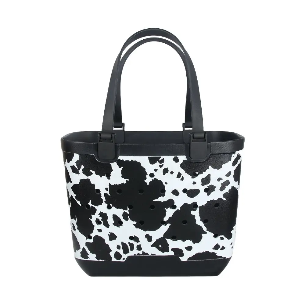 Western Cow Print Rubber Beach Tote Bag - Large