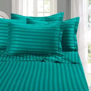 Luxury 3/4 Piece Striped Bed Sheet Set, Extra Soft Breathable and Fade Resistant Bedding, Includes Flat Sheet Fitted Sheet and Pillowcases, All Season Sheets for Bedroom Guest Room and Hotel