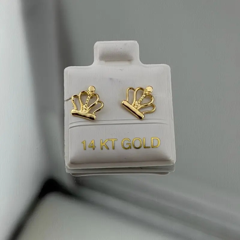 14k Gold Crown-Shaped Earrings with Screw Back