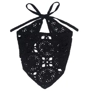 Crochet Head Scarf Bandanas Headbands Hair Scarf for Women Girls Knitted Floral Hair Coverings Accessories for Hair Styling Holiday Decor(Black)